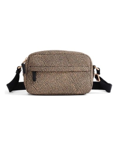 Borbonese Bolso Camera Case S. Mujer OP Naturale / Nero en Tejido Reciclado y Piel Estampado OP con Bandolera Regulable