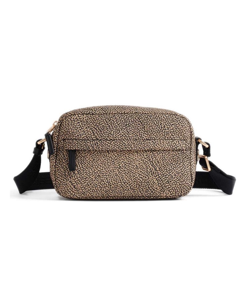 Borbonese Bolso Camera Case S. Mujer OP Naturale / Nero en Tejido Reciclado y Piel Estampado OP con Bandolera Regulable