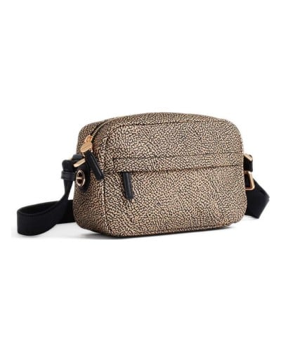 Borbonese Bolso Camera Case S. Mujer OP Naturale / Nero en Tejido Reciclado y Piel Estampado OP con Bandolera Regulable