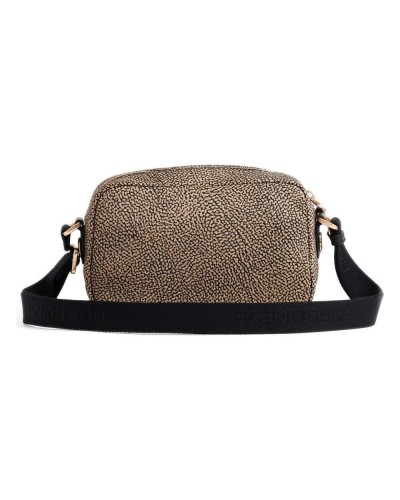 Borbonese Bolso Camera Case S. Mujer OP Naturale / Nero en Tejido Reciclado y Piel Estampado OP con Bandolera Regulable