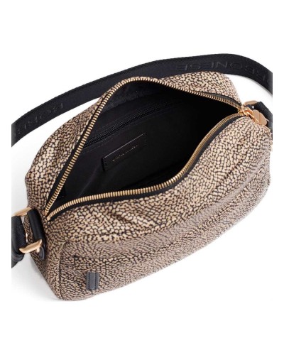 Borbonese Bolso Camera Case S. Mujer OP Naturale / Nero en Tejido Reciclado y Piel Estampado OP con Bandolera Regulable