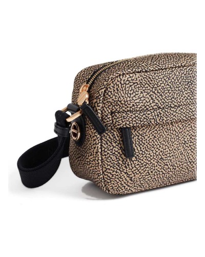 Borbonese Bolso Camera Case S. Mujer OP Naturale / Nero en Tejido Reciclado y Piel Estampado OP con Bandolera Regulable