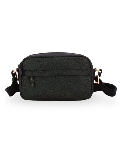 Borbonese Bolso Camera Case S. Mujer Dark Black en Tejido Reciclado y Piel Estampado OP con Bandolera Regulable