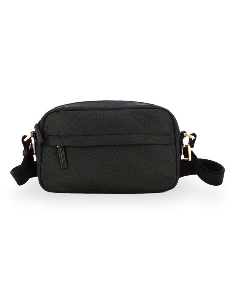 Borbonese Bolso Camera Case S. Mujer Dark Black en Tejido Reciclado y Piel Estampado OP con Bandolera Regulable