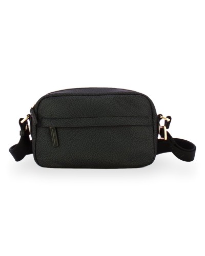 Borbonese Bolso Camera Case S. Mujer Dark Black en Tejido Reciclado y Piel Estampado OP con Bandolera Regulable