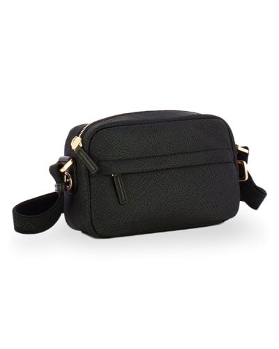 Borbonese Bolso Camera Case S. Mujer Dark Black en Tejido Reciclado y Piel Estampado OP con Bandolera Regulable