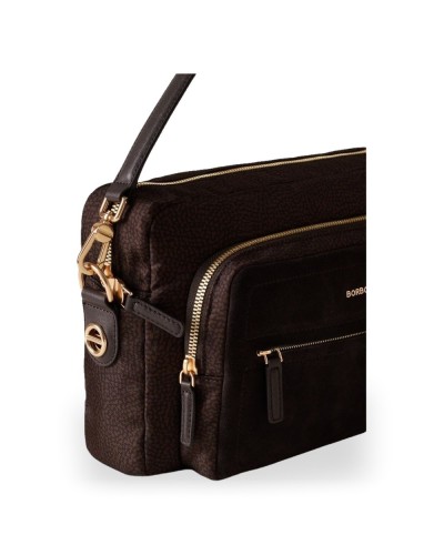 Borbonese Bolso Camera Case M. Mujer Cioccolato / Caffè en Tejido Reciclado y Serraje Estampado OP con Bandolera Regulable