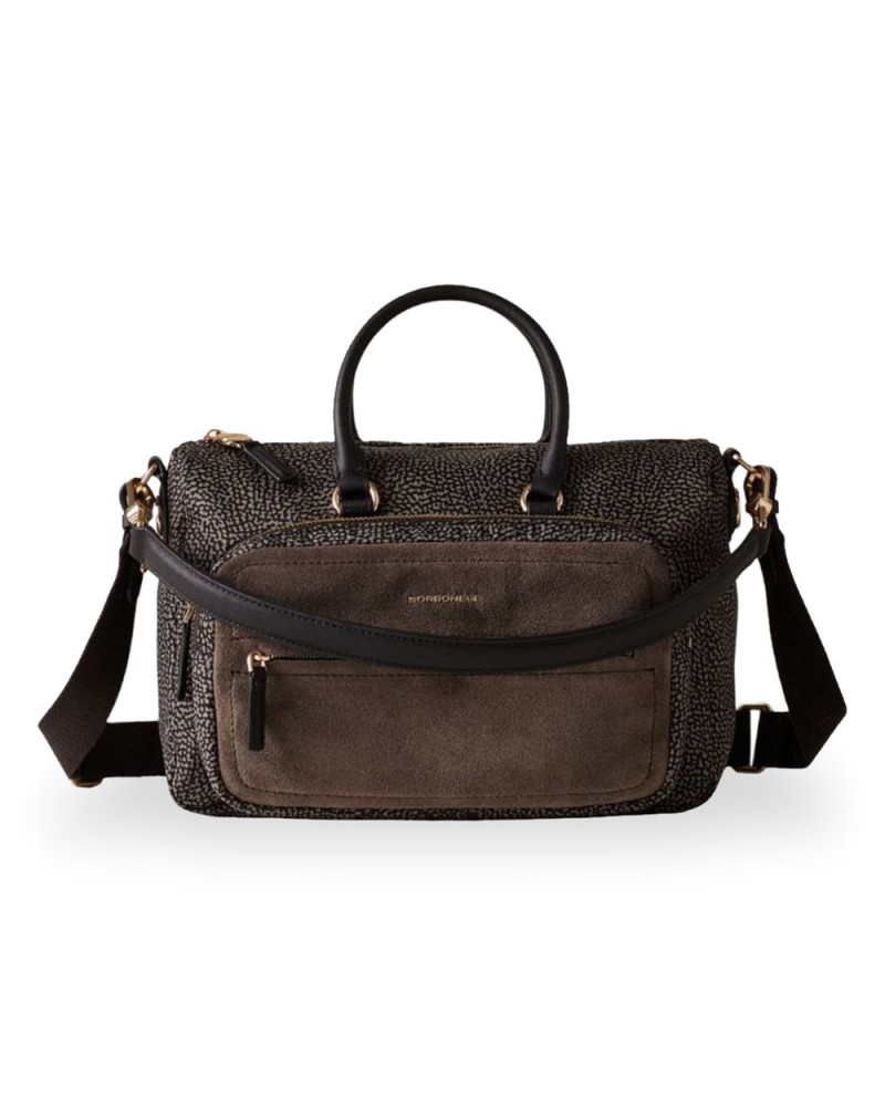 Borbonese Bolso Camera Case M. Mujer Catrame / Cenere en Tejido Reciclado y Serraje Estampado OP con Bandolera Regulable
