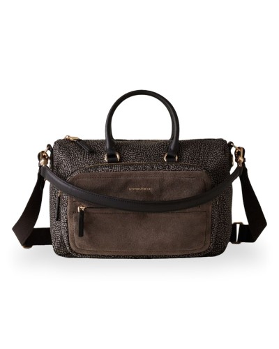 Borbonese Bolso Camera Case M. Mujer Catrame / Cenere en Tejido Reciclado y Serraje Estampado OP con Bandolera Regulable