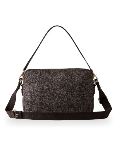 Borbonese Bolso Camera Case M. Mujer Catrame en Tejido Reciclado y Piel Estampado OP con Bandolera Regulable