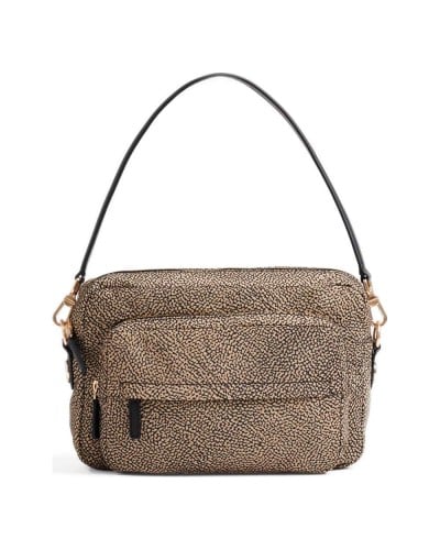 Borbonese Bolso Camera Case M. Mujer OP Naturale / Nero en Tejido Reciclado y Piel Estampado OP con Bandolera Regulable