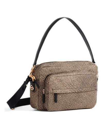 Borbonese Bolso Camera Case M. Mujer OP Naturale / Nero en Tejido Reciclado y Piel Estampado OP con Bandolera Regulable