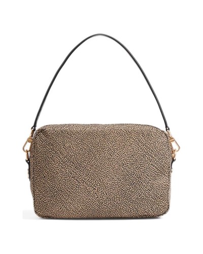 Borbonese Bolso Camera Case M. Mujer OP Naturale / Nero en Tejido Reciclado y Piel Estampado OP con Bandolera Regulable