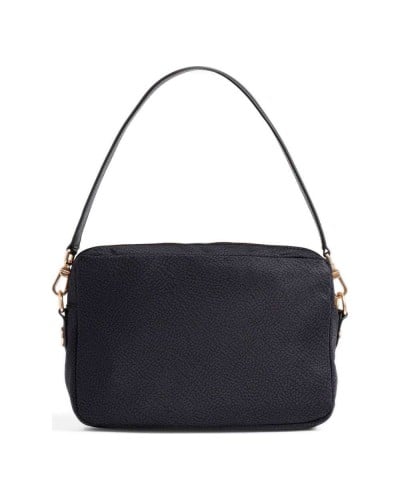 Borbonese Bolso Camera Case M. Mujer Dark Black en Tejido Reciclado y Piel Estampado OP con Bandolera Regulable