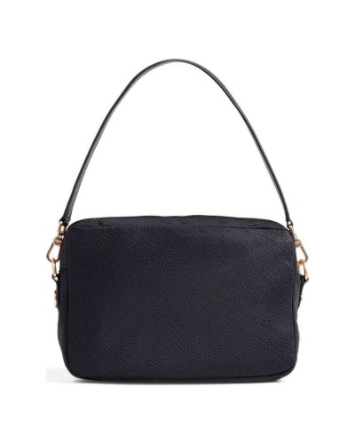 Borbonese Bolso Camera Case M. Mujer Dark Black en Tejido Reciclado y Piel Estampado OP con Bandolera Regulable