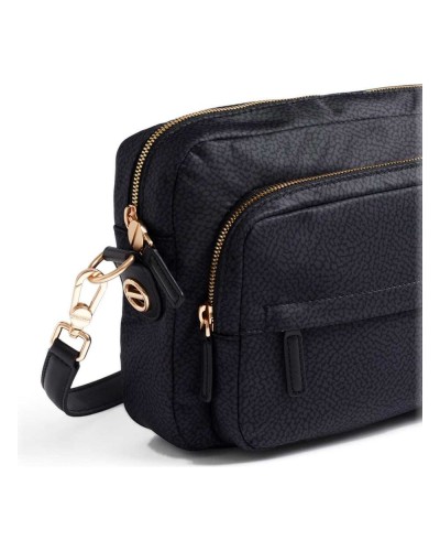 Borbonese Bolso Camera Case M. Mujer Dark Black en Tejido Reciclado y Piel Estampado OP con Bandolera Regulable
