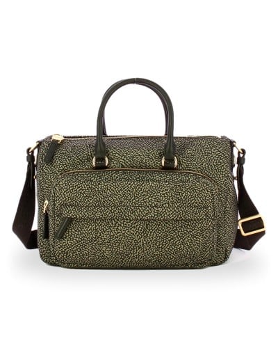 Borbonese Bolso Bauletto M. Mujer Catrame en Tejido Reciclado y Piel Estampado OP con Bandolera Extraíble