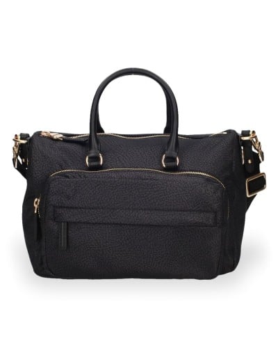 Borbonese Bolso Bauletto M. Mujer Dark Black en Tejido Reciclado y Piel Estampado OP con Bandolera Extraíble