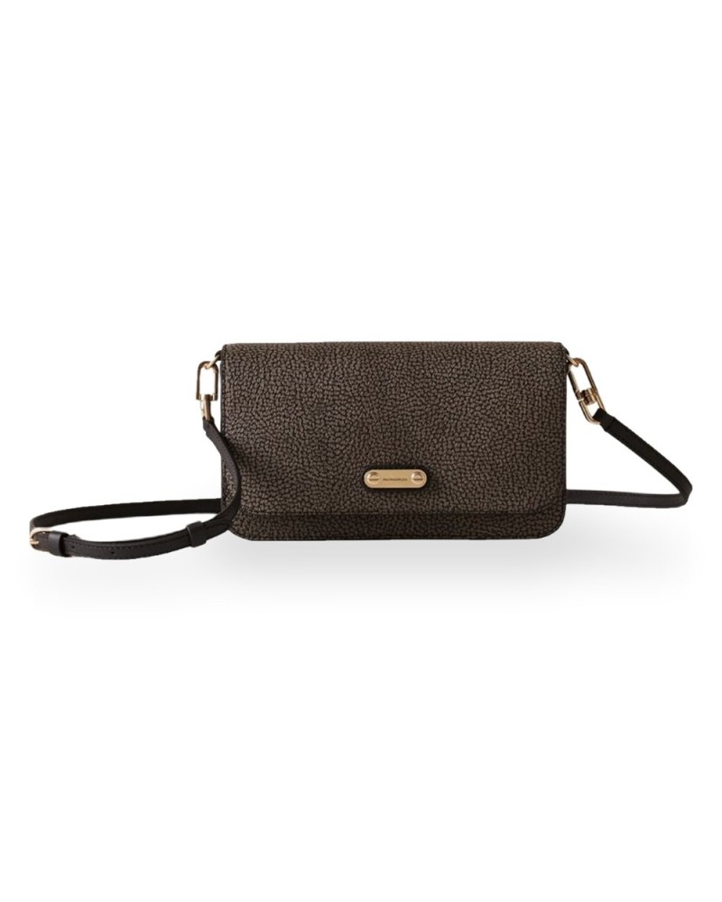 Borbonese Cross Over Tasche Mini Damen Carbone aus OP Soft Canvas und Kalbsleder OP-Print mit Verstellbarem Riemen