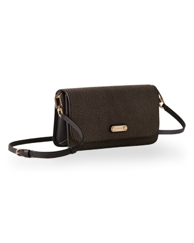 Borbonese Cross Over Tasche Mini Damen Carbone aus OP Soft Canvas und Kalbsleder OP-Print mit Verstellbarem Riemen