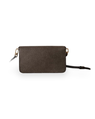 Borbonese Cross Over Tasche Mini Damen Carbone aus OP Soft Canvas und Kalbsleder OP-Print mit Verstellbarem Riemen