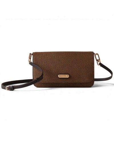 Borbonese Bolso Cross Over Mini Mujer OP Naturale en Lona OP Soft y Piel Estampado OP con Bandolera Regulable