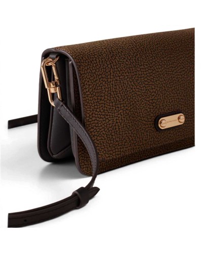 Borbonese Cross Over Tasche Mini Damen OP Naturale aus OP Soft Canvas und Kalbsleder OP-Print mit Verstellbarem Riemen