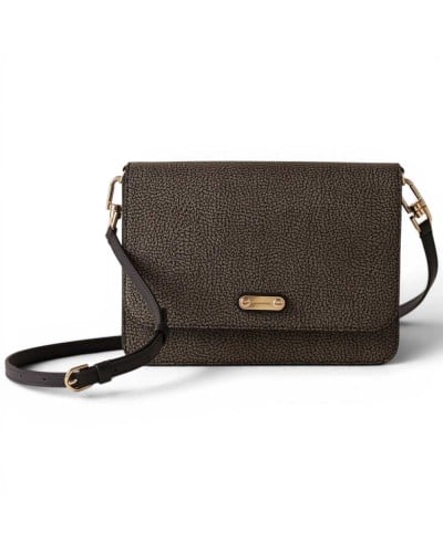 Borbonese Bolso Cross Over S. Mujer Carbone en Lona OP Soft y Piel Estampado OP con Bandolera Regulable