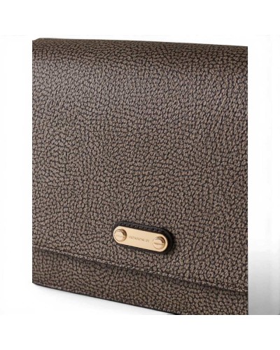 Borbonese Cross Over Tasche S. Damen Carbone aus OP Soft Canvas und Kalbsleder OP-Print mit Verstellbarem Riemen