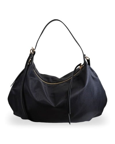 Borbonese Bolso Hobo M. Mujer Dark Black en Tejido Reciclado y Piel Estampado OP con Bandolera