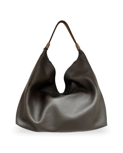 Borbonese Hobo M. Schultertasche Damen Cacao / Cumino aus Pashmina Leder mit Riemen
