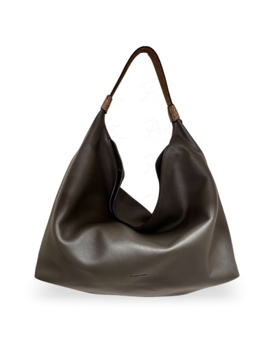 Borbonese Hobo M. Schultertasche Damen Cacao / Cumino aus Pashmina Leder mit Riemen