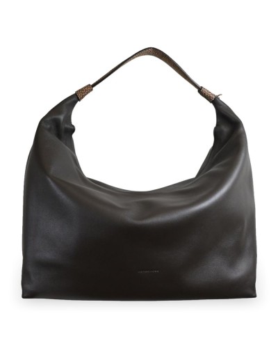 Borbonese Hobo M. Schultertasche Damen Cacao / Cumino aus Pashmina Leder mit Riemen