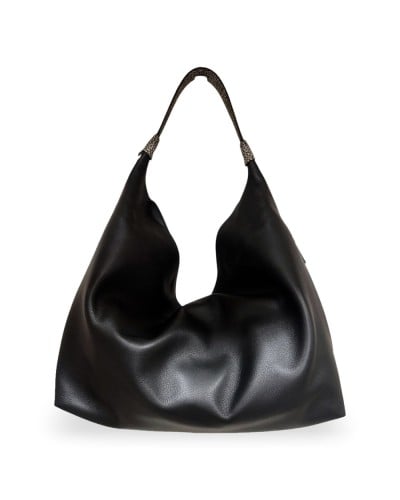 Borbonese Bolso Hobo M. Mujer Nero / Clay Grey en Piel Pashmina con Bandolera