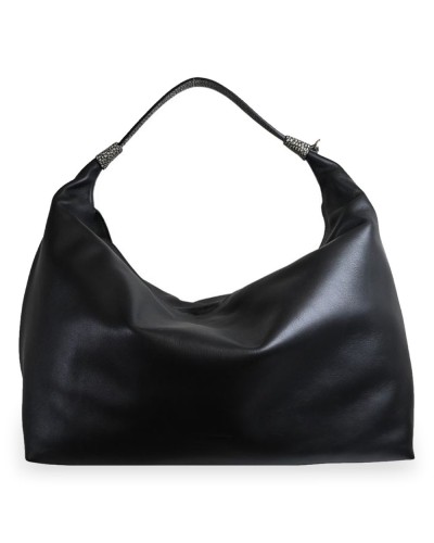 Borbonese Hobo M. Schultertasche Damen Nero / Clay Grey aus Pashmina Leder mit Riemen