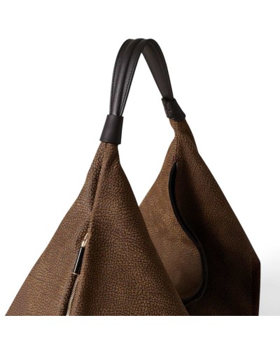 Borbonese Hobo M. Schultertasche Damen Cumino / Ebano aus Minerva und Pashmina Leder mit Riemen