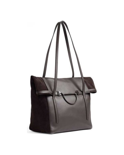 Borbonese Shopper L. Damen Cacao / Caffè aus Pashmina Leder und Veloursleder mit Griffen