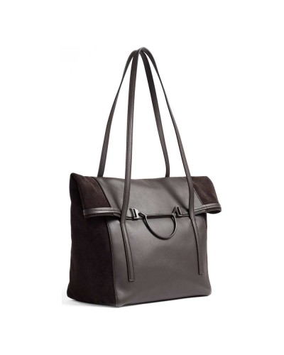 Borbonese Shopper L. Damen Cacao / Caffè aus Pashmina Leder und Veloursleder mit Griffen