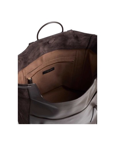Borbonese Shopper L. Damen Cacao / Caffè aus Pashmina Leder und Veloursleder mit Griffen