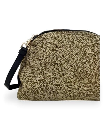 Borbonese Sexy S. Handtasche Damen OP Naturale / Ebano aus Lammleder und Kalbsleder OP-Print mit Abnehmbarem Riemen