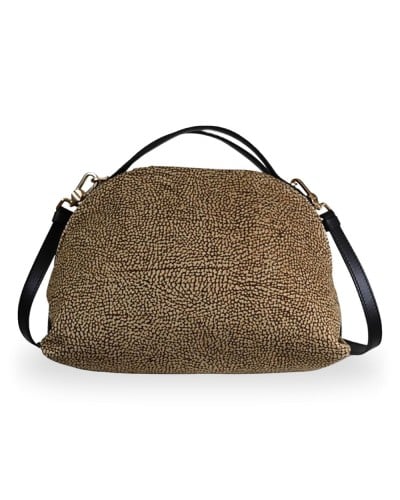 Borbonese Sexy S. Handtasche Damen OP Naturale / Ebano aus Lammleder und Kalbsleder OP-Print mit Abnehmbarem Riemen