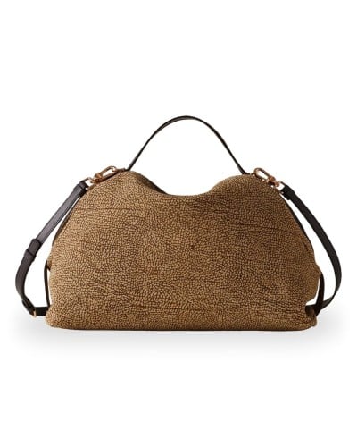 Borbonese Bolso Sexy M. Mujer OP Naturale / Ebano en Cordero Esmerilado y Piel Estampado OP con Bandolera Extraíble