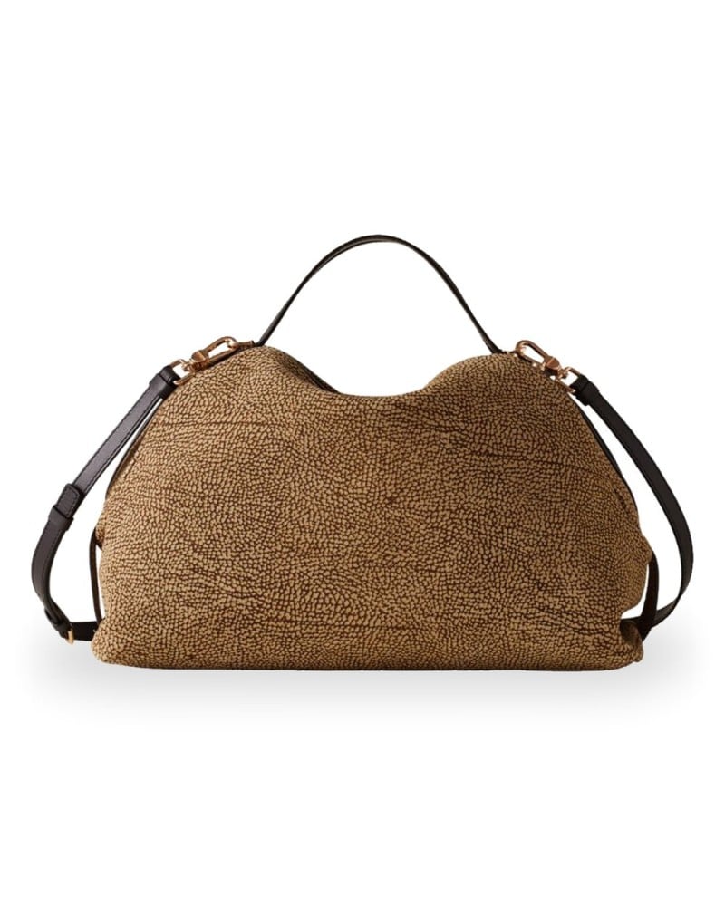 Borbonese Sexy M. Handtasche Damen OP Naturale / Ebano aus Lammleder und Kalbsleder OP-Print mit Abnehmbarem Riemen