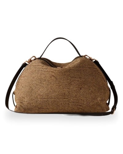 Borbonese Sexy M. Handtasche Damen OP Naturale / Ebano aus Lammleder und Kalbsleder OP-Print mit Abnehmbarem Riemen