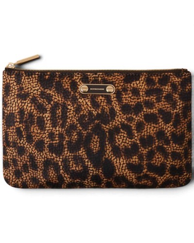 Borbonese Flache Clutch Damen Corteccia aus Tecno Leopard Gewebe mit Taschen und Münzfach