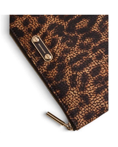 Borbonese Flache Clutch Damen Corteccia aus Tecno Leopard Gewebe mit Taschen und Münzfach