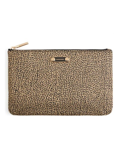 Borbonese Flache Clutch Damen OP Naturale aus Recyceltem Gewebe OP-Print mit Taschen und Münzfach