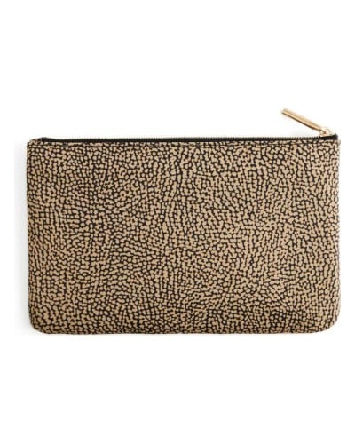 Borbonese Flache Clutch Damen OP Naturale aus Recyceltem Gewebe OP-Print mit Taschen und Münzfach
