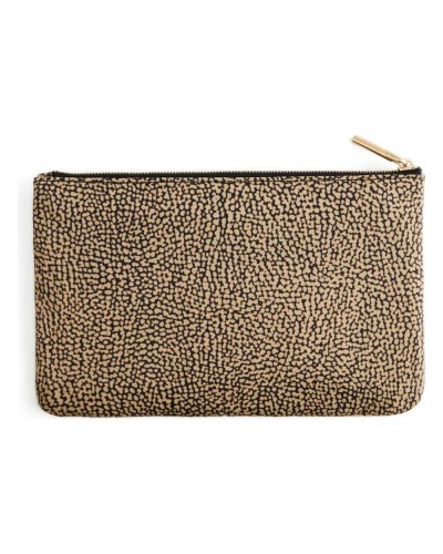 Borbonese Flache Clutch Damen OP Naturale aus Recyceltem Gewebe OP-Print mit Taschen und Münzfach