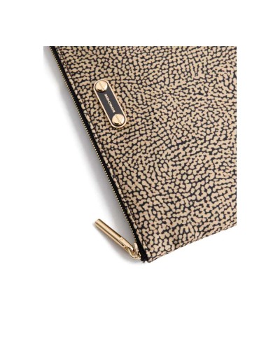 Borbonese Flache Clutch Damen OP Naturale aus Recyceltem Gewebe OP-Print mit Taschen und Münzfach